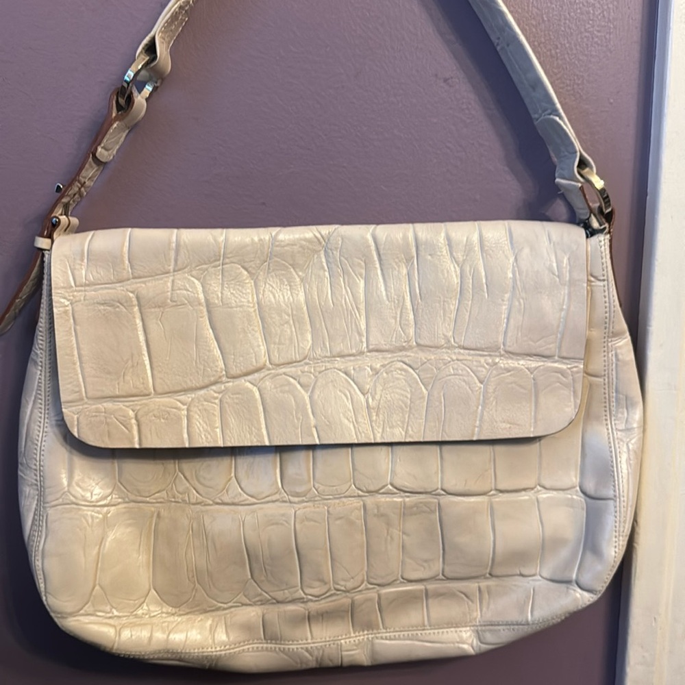 ITALIAN Yellow Genuine Leather Purse Shoulder Bag Made in Italy Croc Pattern